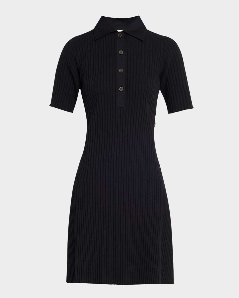 Elbow-Sleeve Polo Mini Dress